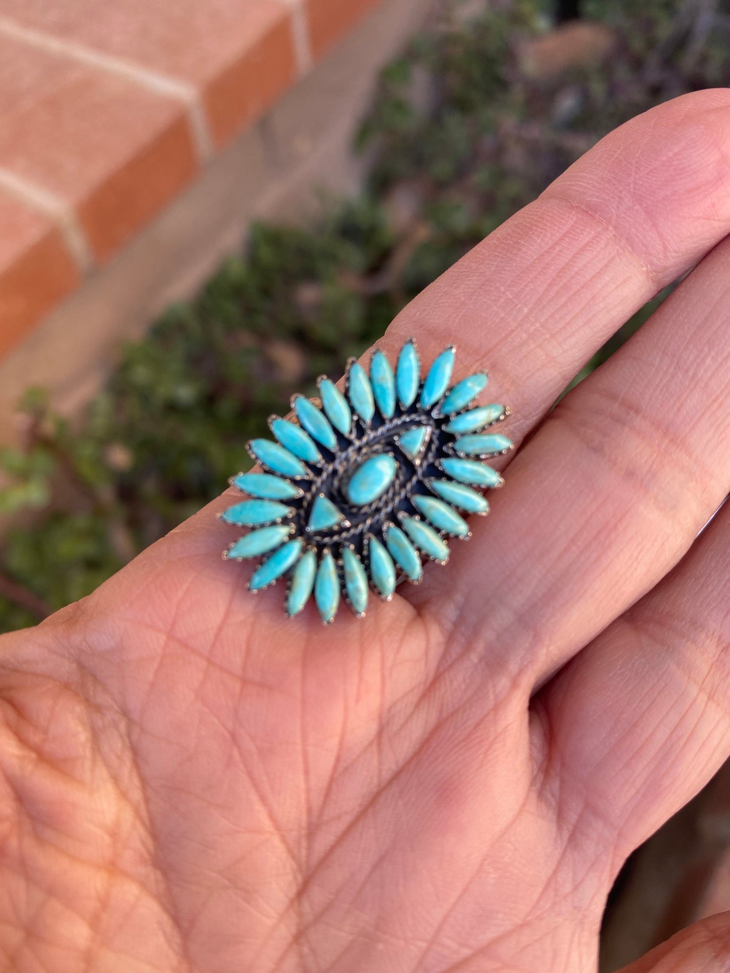 Handmade Sterling Silver & Kingman Needlepoint Turquoise Adjustable Ring