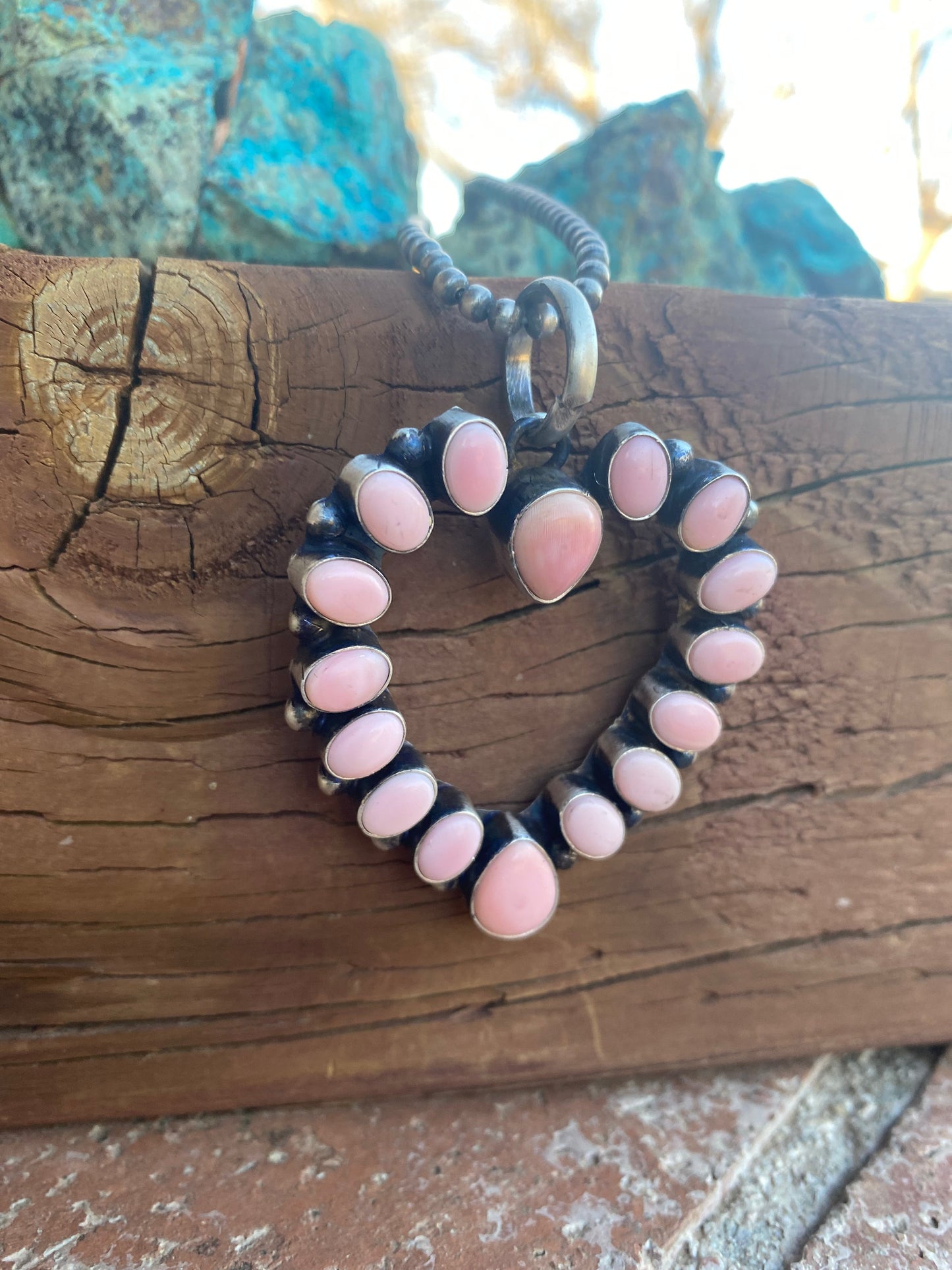 Navajo Heart Queen Pink Conch & Sterling Silver Pendant Signed