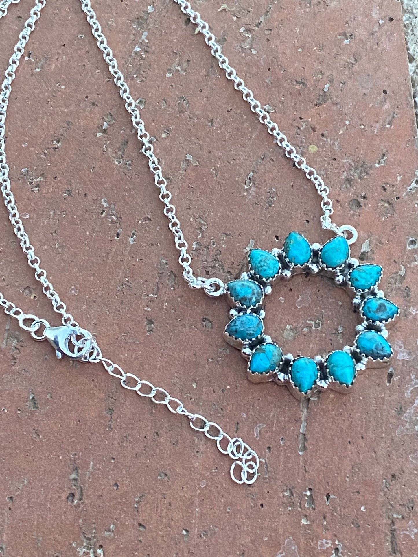 Handmade Sterling Silver and Kingman Turquoise Round Necklace