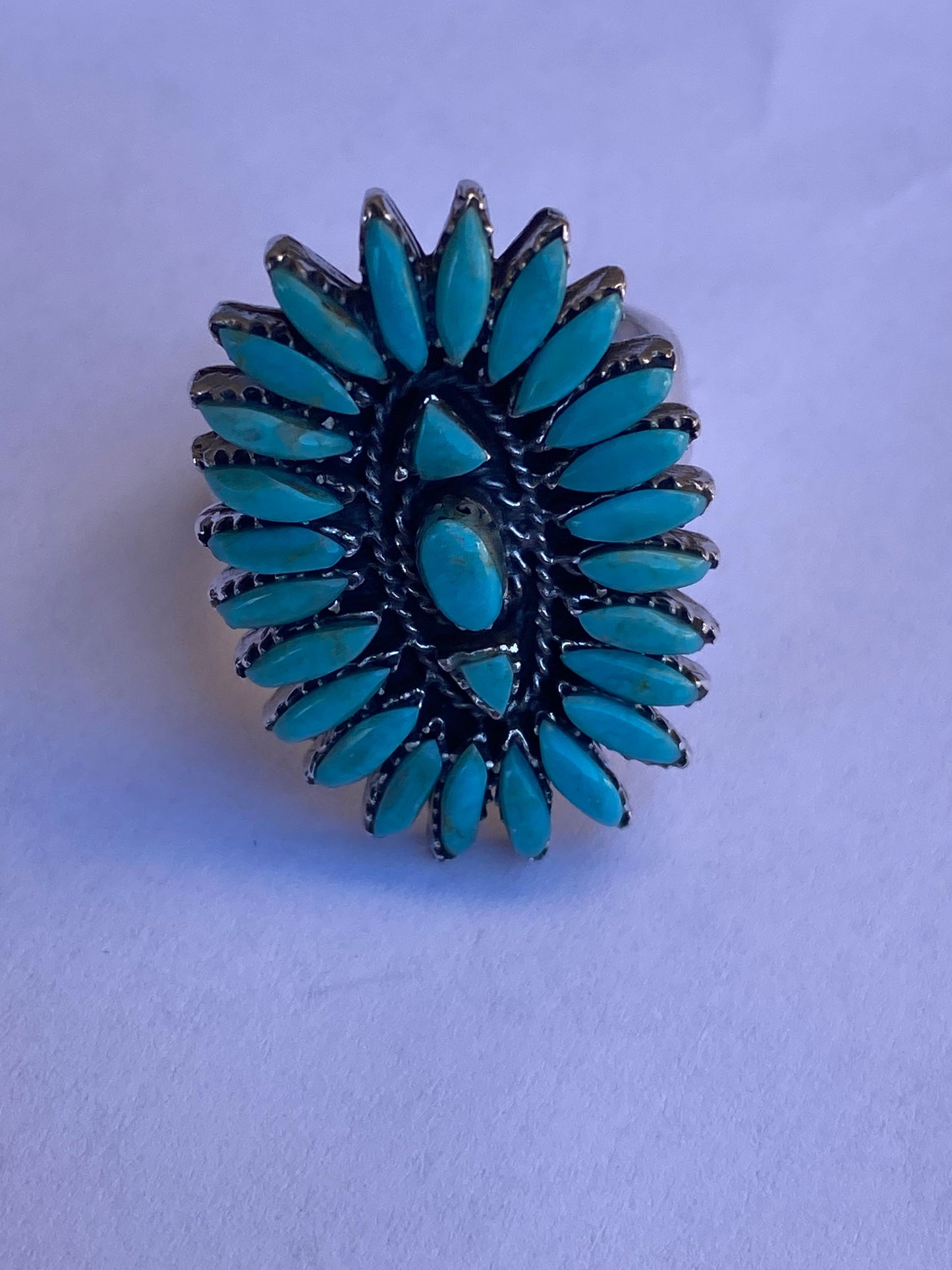 Handmade Sterling Silver & Kingman Needlepoint Turquoise Adjustable Ring