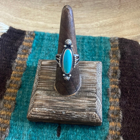 Navajo Single Stone Oval Turquoise Sterling Silver Ring