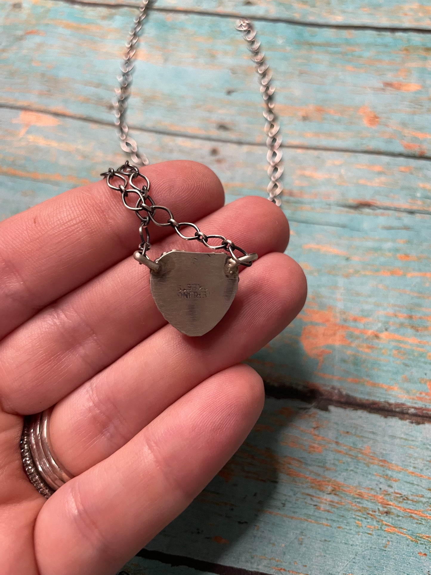 Navajo Queen Pink Conch Shell And Sterling Silver Heart Necklace