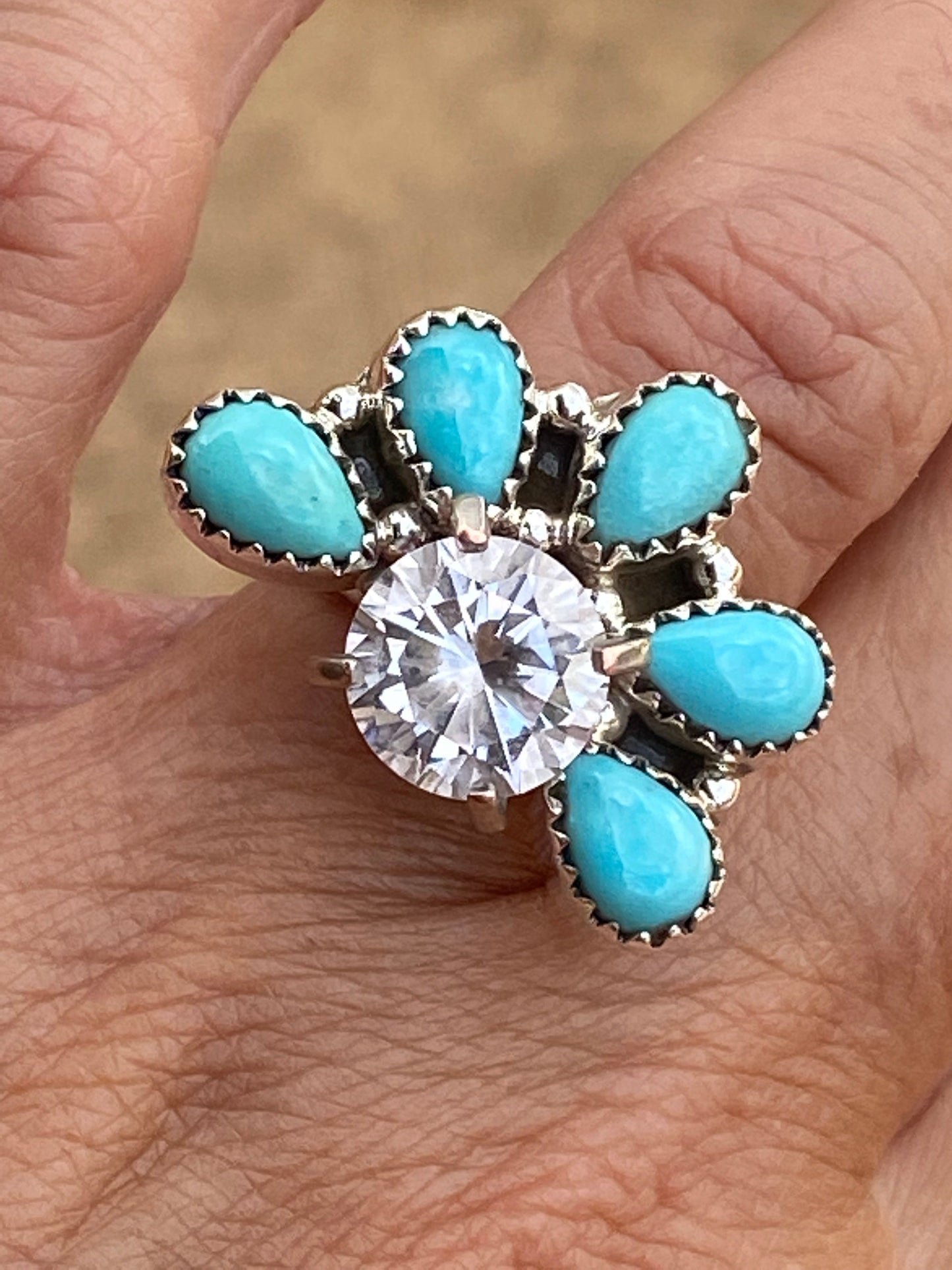 Kingman Turquoise & Sterling Silver Diamond Wrap Ring