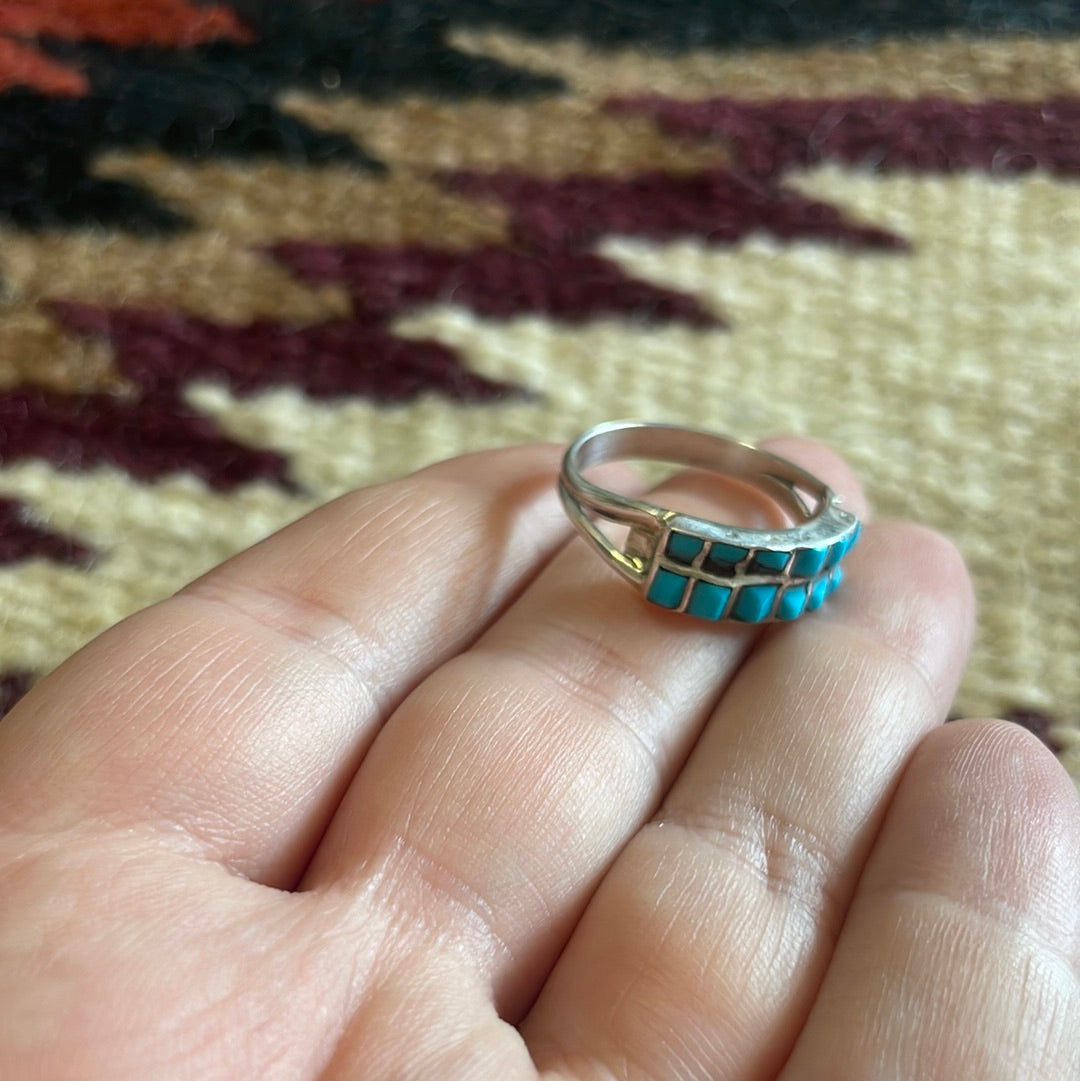 Zuni Sterling Silver Double Turquoise 12 Stone Stacker Ring