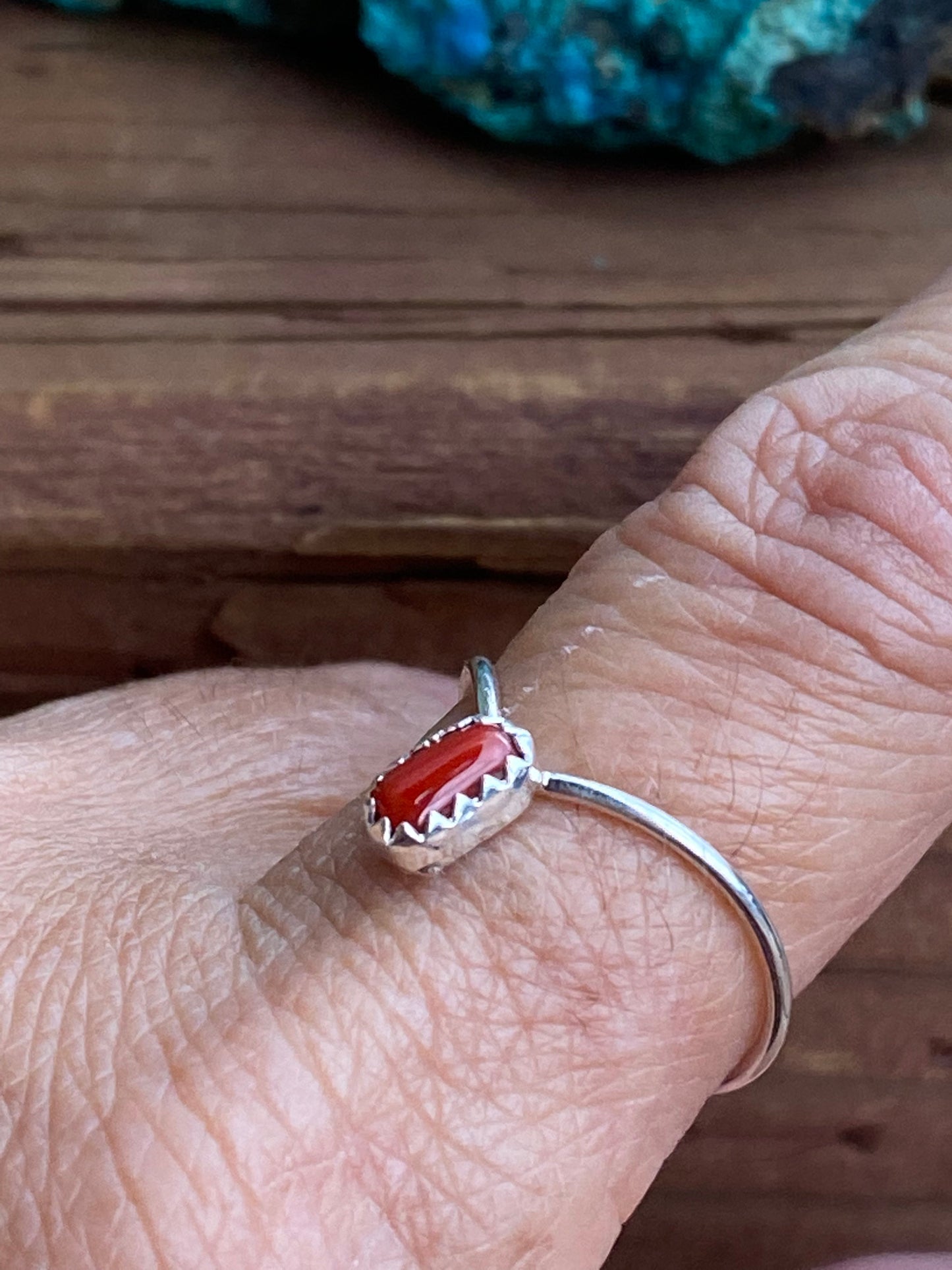 Navajo Natural Coral & Sterling Silver V Ring