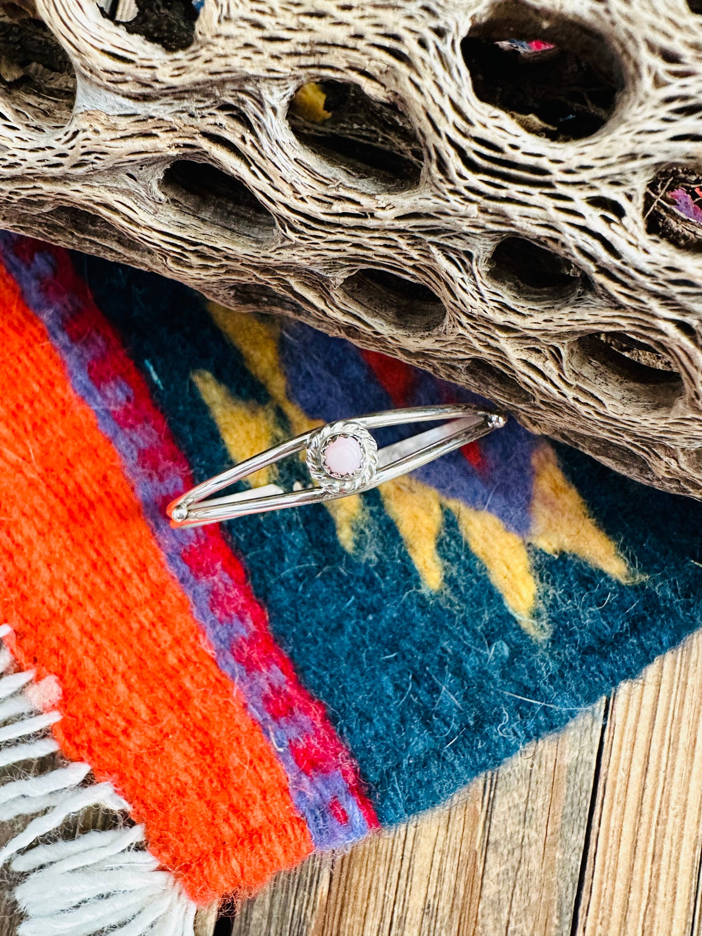 Navajo Queen Pink Conch Shell & Sterling Silver Baby Cuff Bracelet