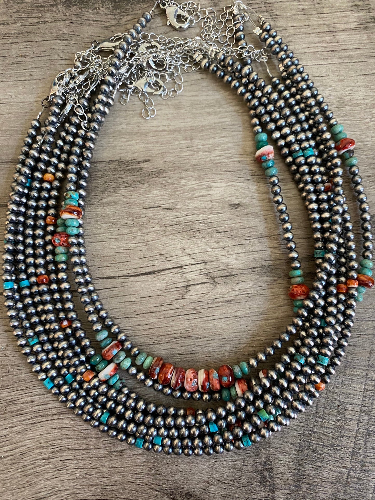 Spiny middle with 4 mm Sterling Silver Pearls choker