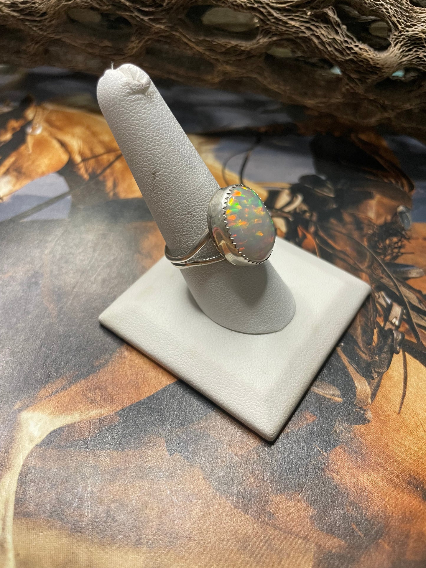 Navajo Made Silver & White Opal Ring