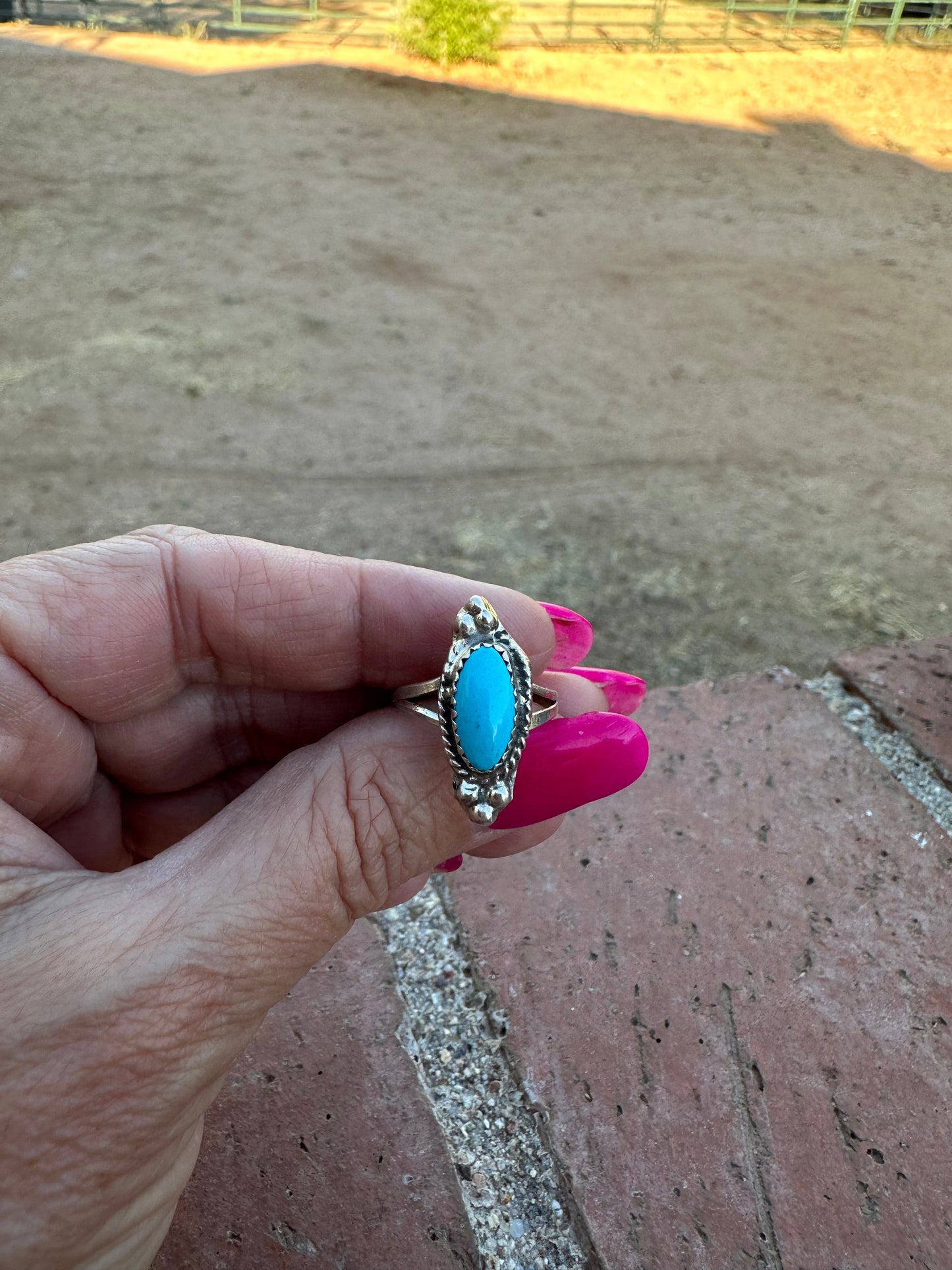 Navajo Sterling Silver Small Stone Turquoise Oval Rings