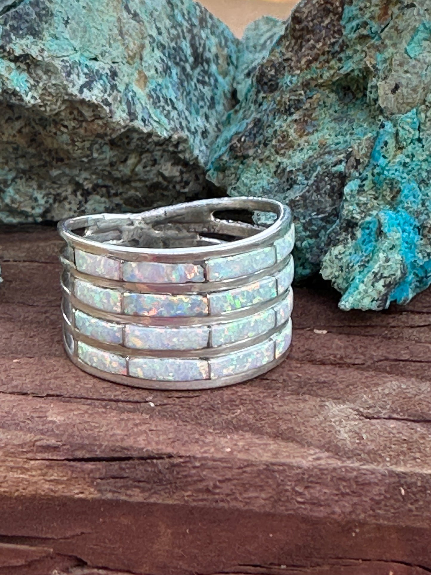 Zuni Sterling Silver White Opal 4 Row Rings