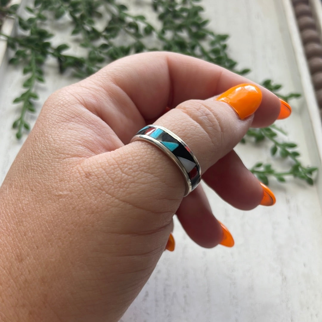 Zuni Sterling Silver Multistone Inlay Stacker Ring