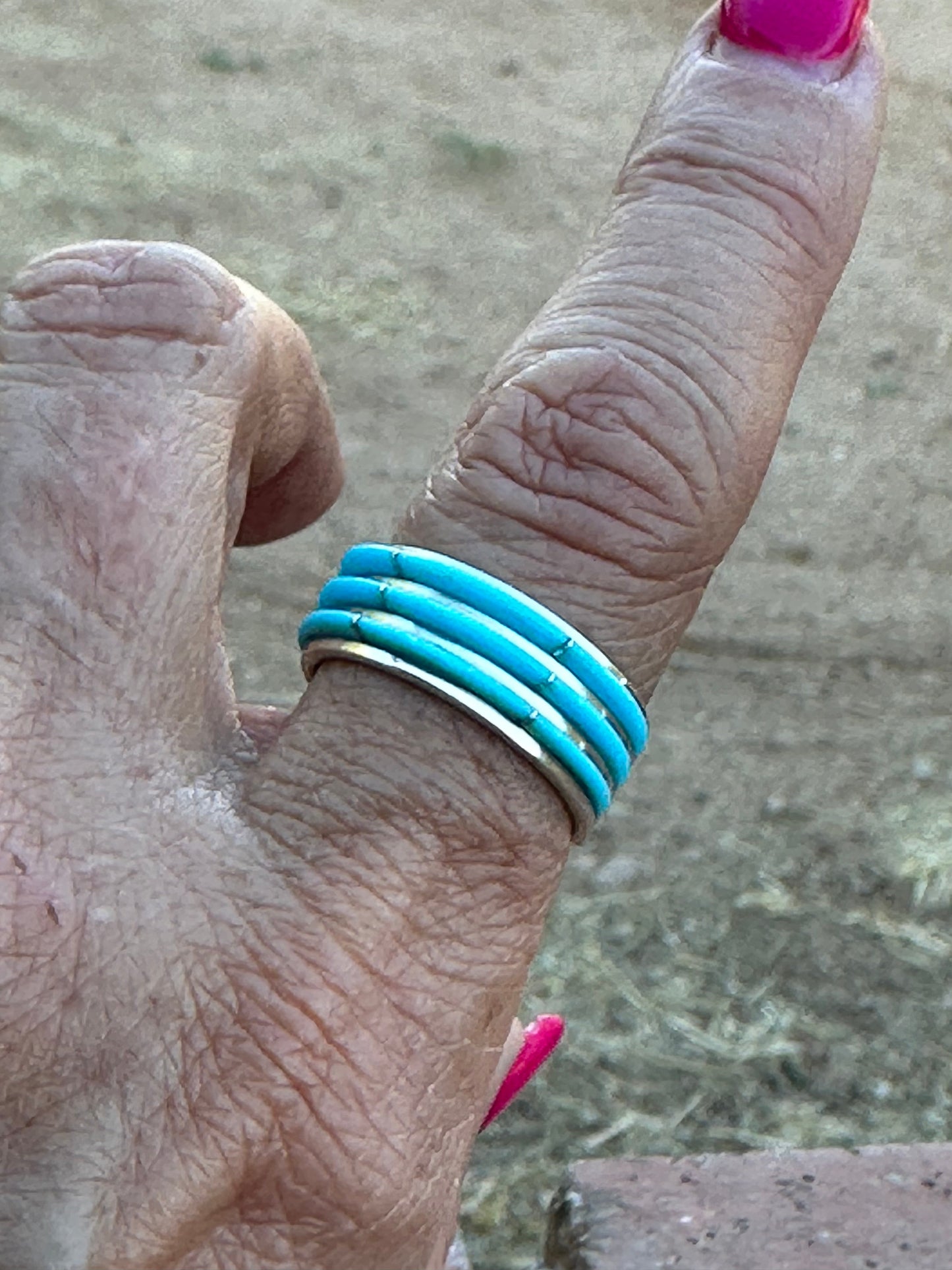 Zuni Sterling Silver Turquoise 3 Row Ring