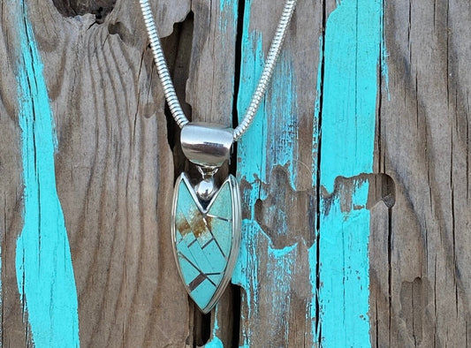 Navajo Turquoise Sterling Silver Arrow Pendant Necklace 24”