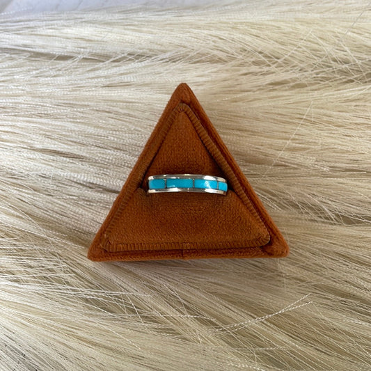 Zuni Sterling Silver & Turquoise 4 Stone Inlay Band Ring