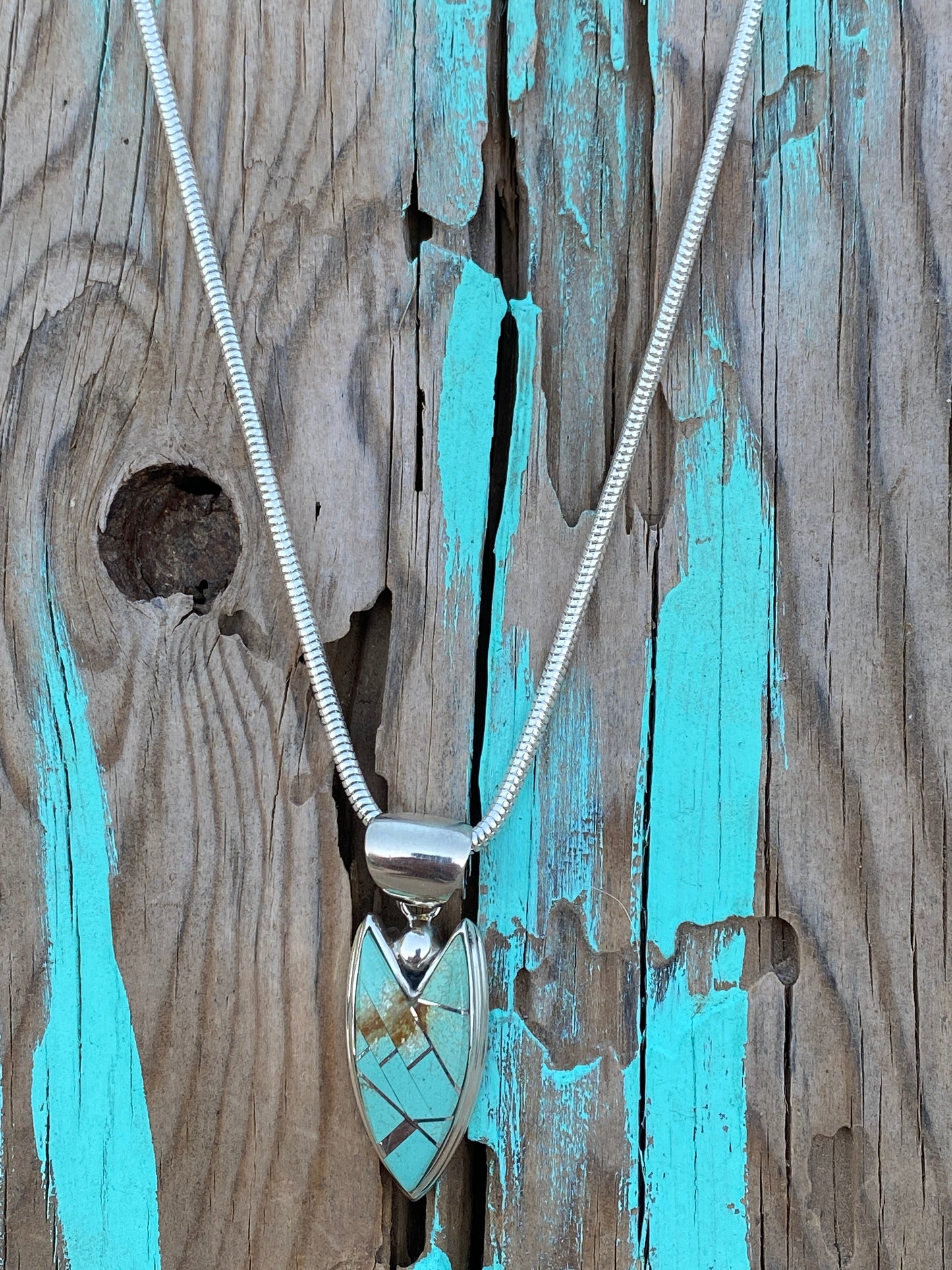 Navajo Turquoise Sterling Silver Arrow Pendant Necklace 24”