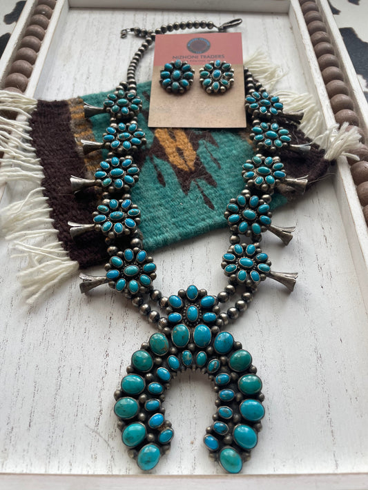 Navajo Royston Turquoise & Sterling Squash Blossom Set by Kathleen Chavez