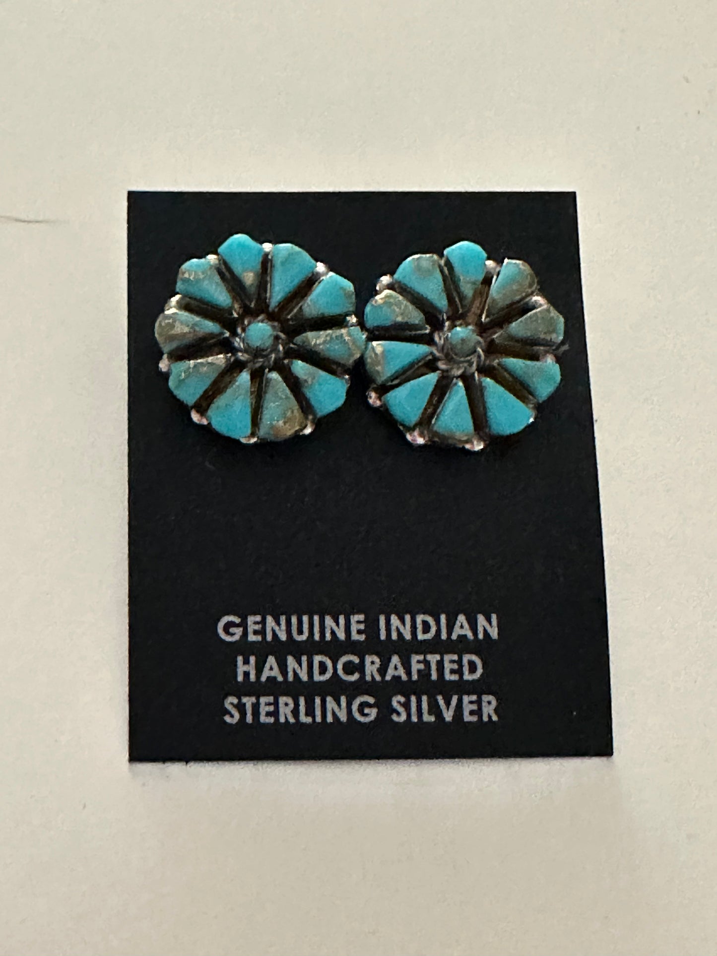 Zuni Turquoise and Sterling Silver Cluster Stud Earrings Signed