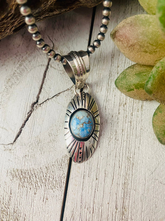 Navajo Golden Hills Turquoise & Sterling Silver Pendant Signed