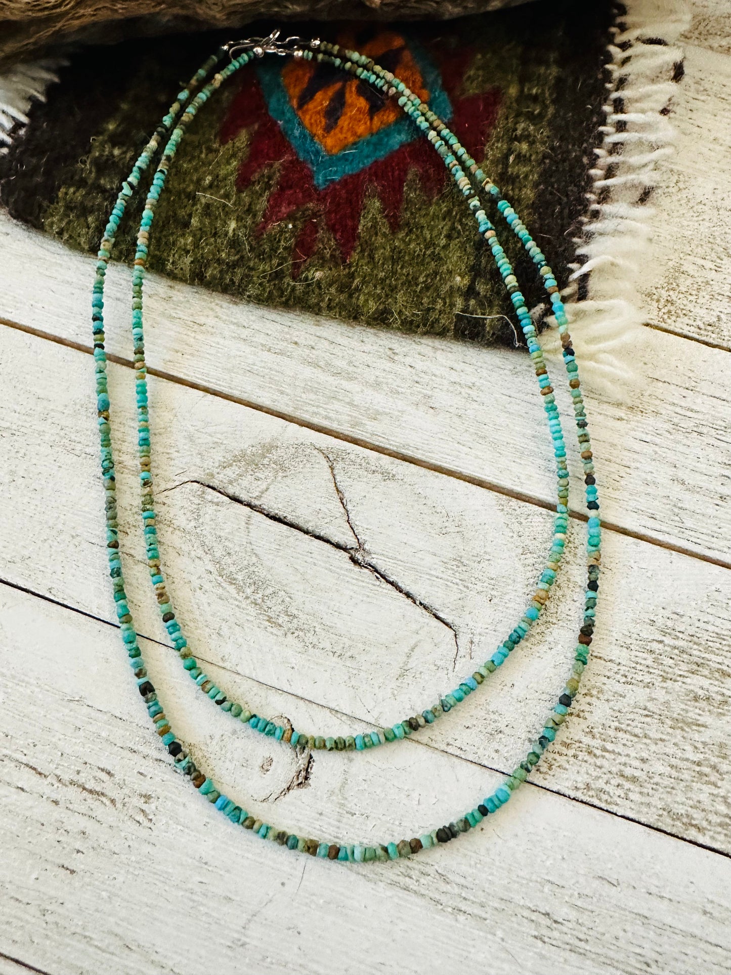 Navajo Turquoise and Sterling Silver Beaded Necklace 16” or 18”