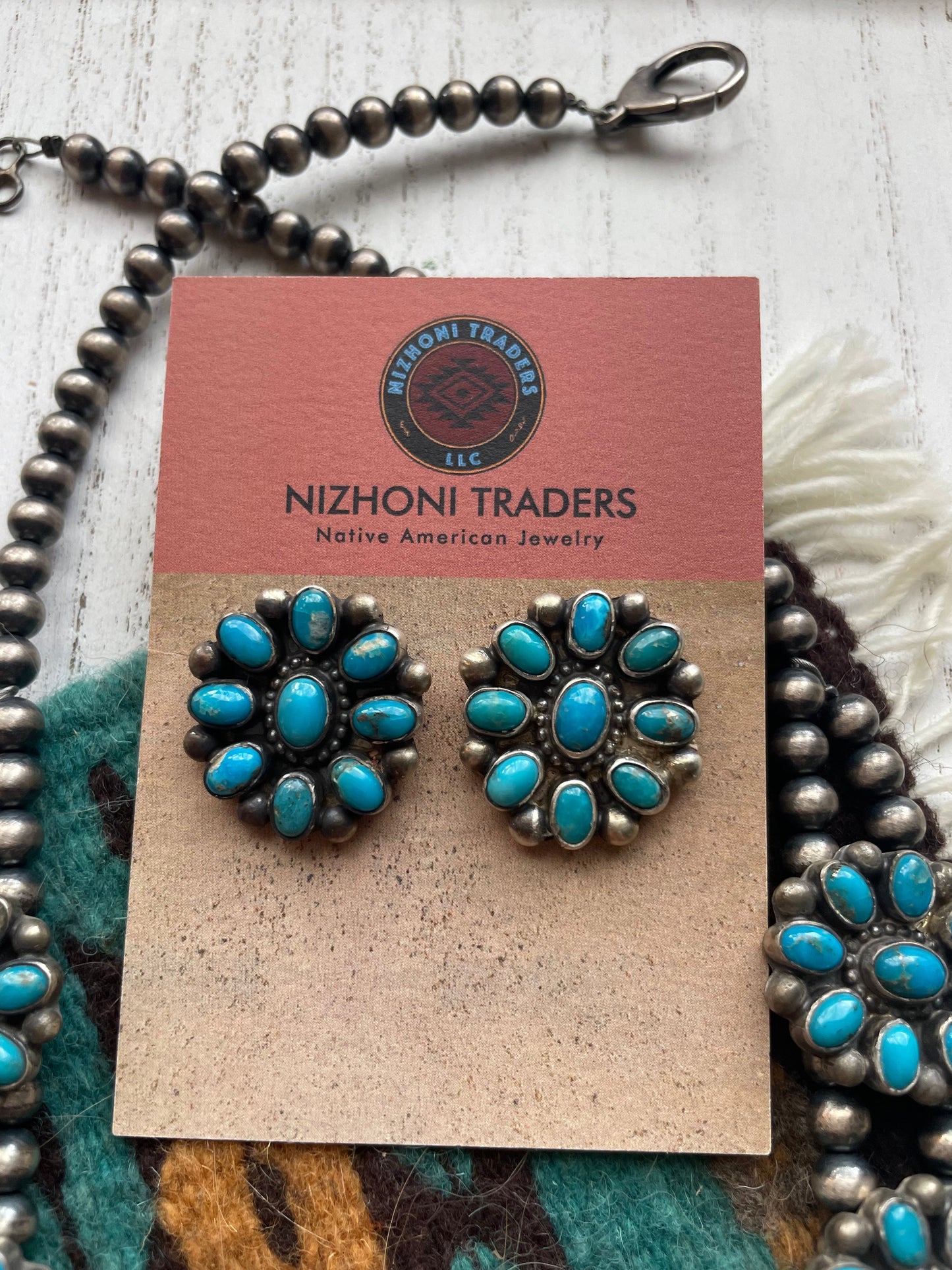 Navajo Royston Turquoise & Sterling Squash Blossom Set by Kathleen Chavez