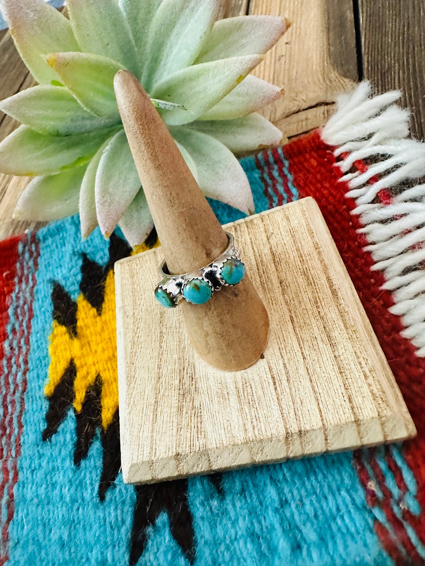 Handmade Sterling Silver & 3 Stone Turquoise Band Ring