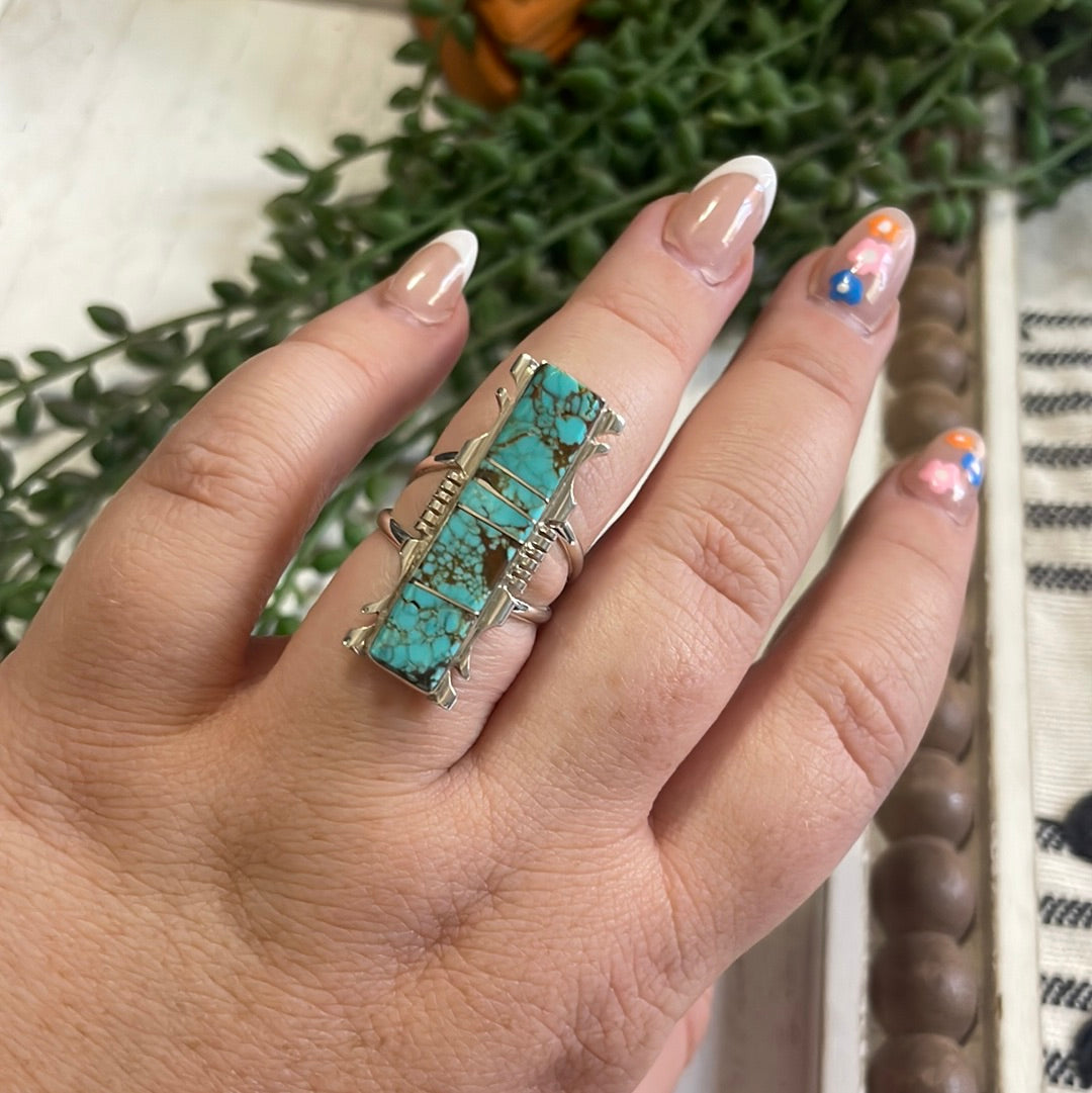 Navajo Sterling Silver Turquoise Bar Ring Signed