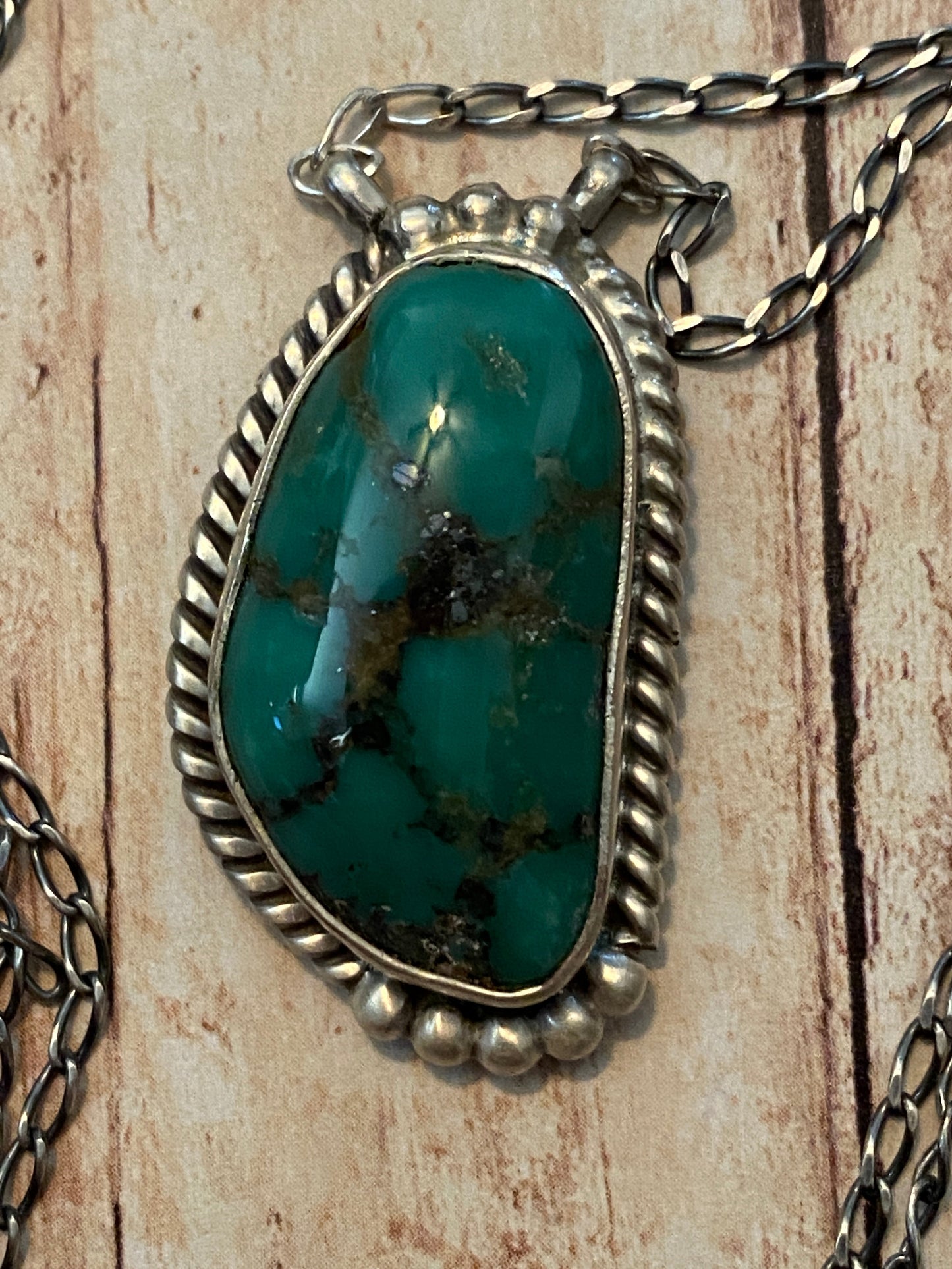 Navajo Sterling Silver And Turquoise Stone Southwest Necklace Signed
