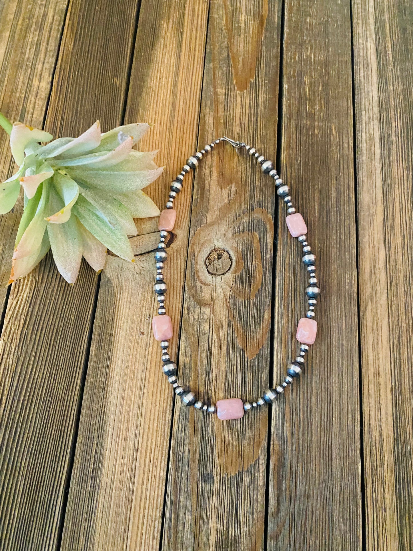 Navajo Sterling Silver Pearl & Pink Opal Beaded Necklace