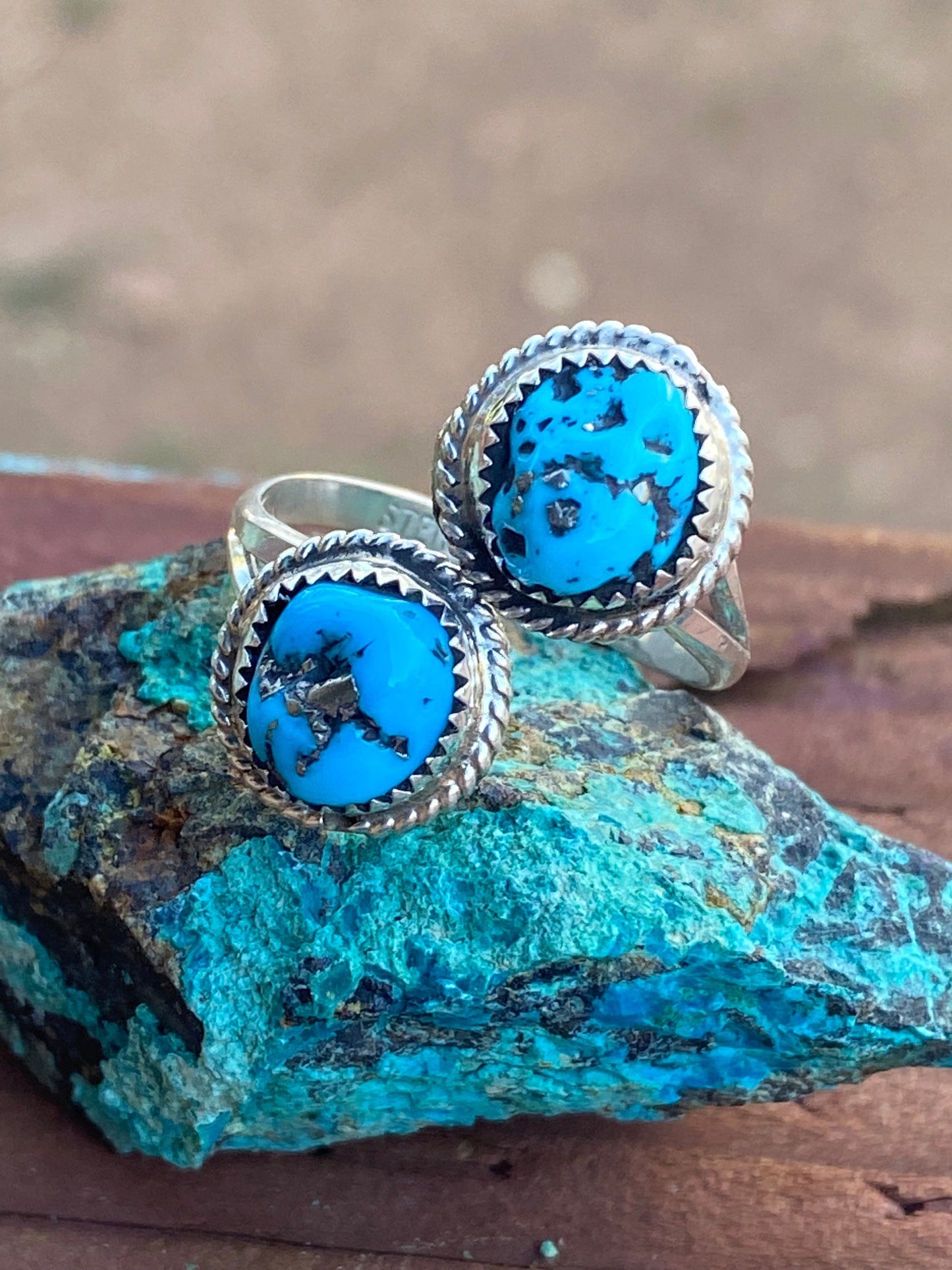 Navajo 2 Stone Turquoise And Sterling Silver Adjustable Ring