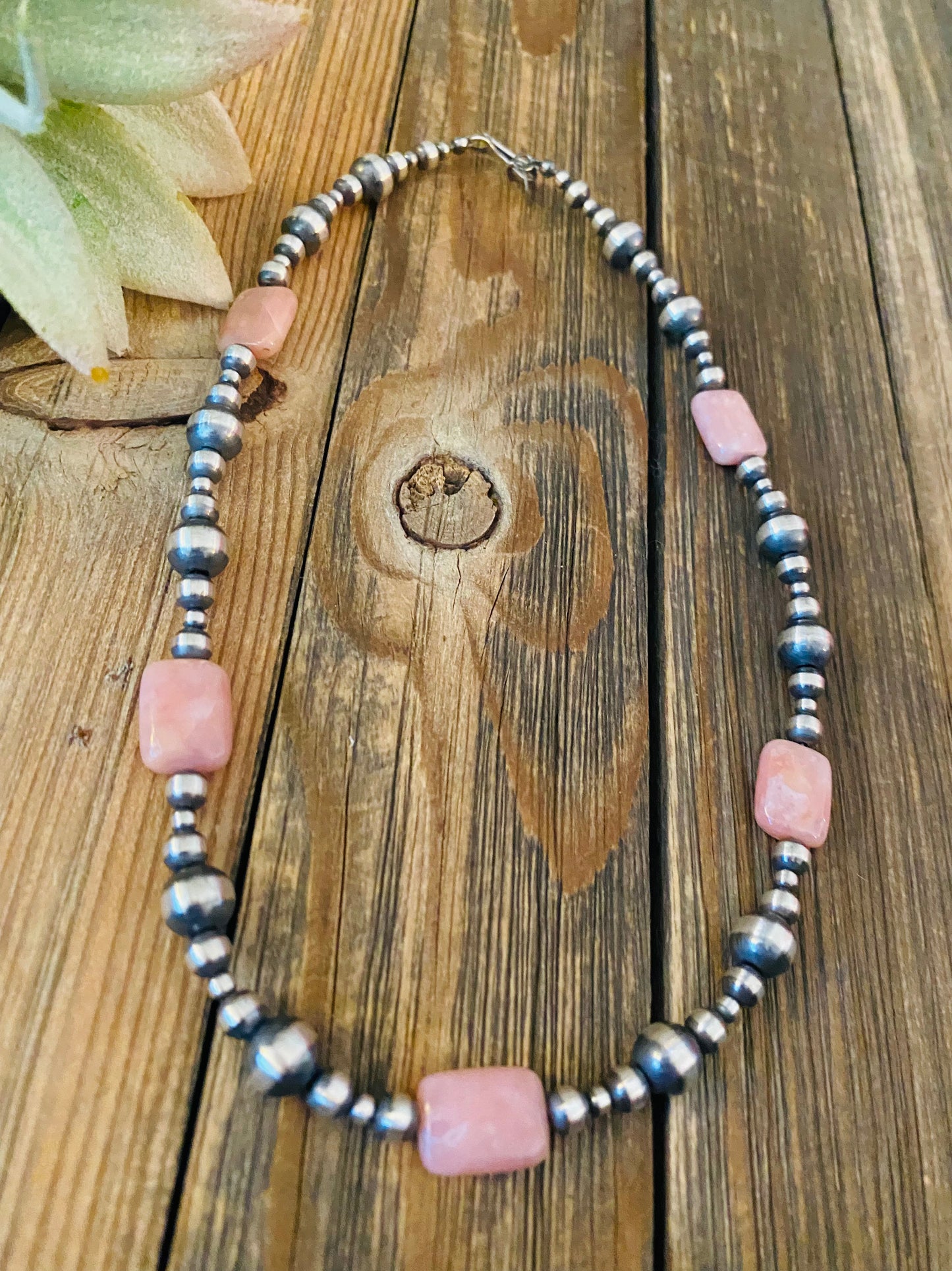 Navajo Sterling Silver Pearl & Pink Opal Beaded Necklace