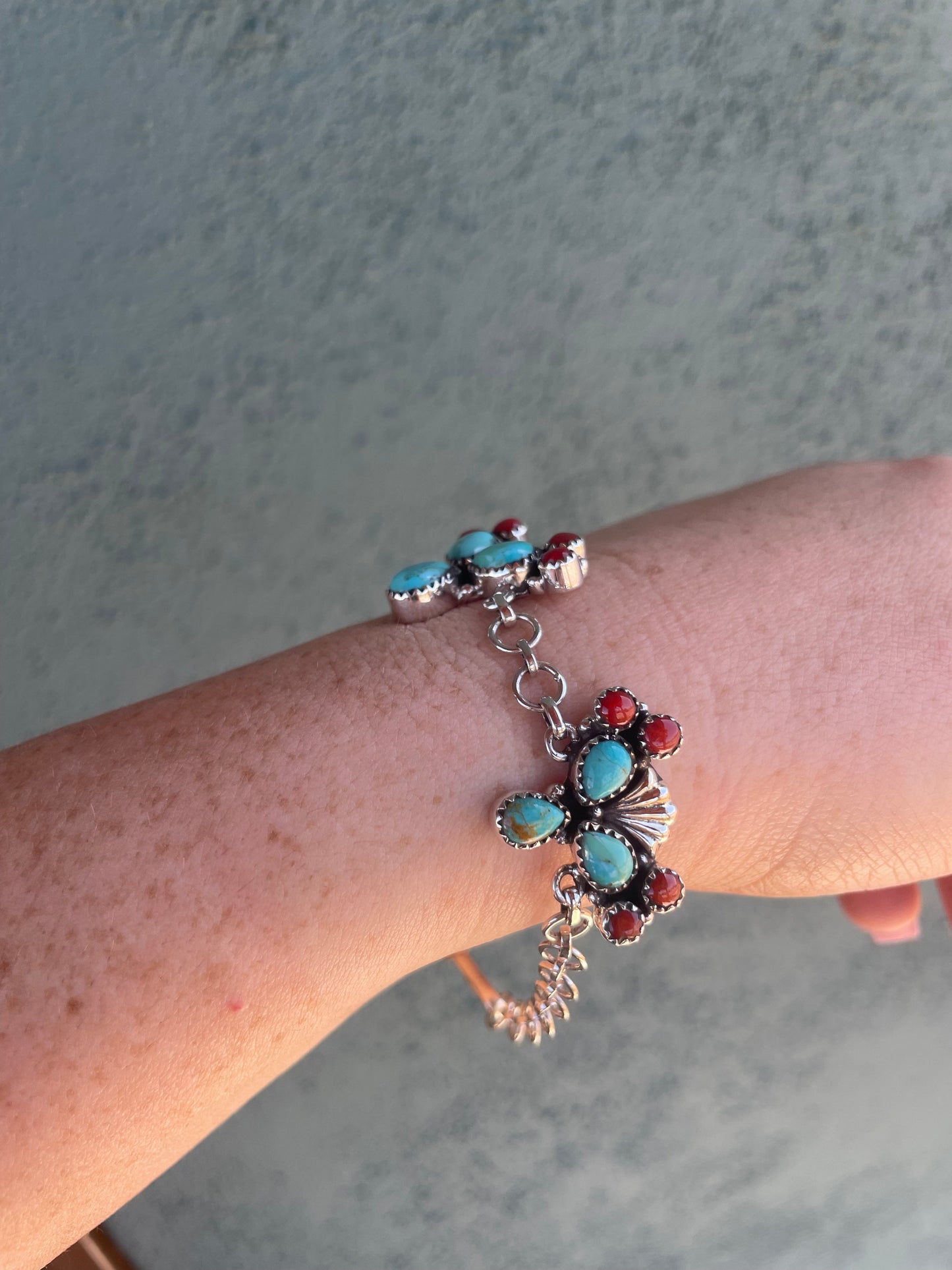 “The Prickly Bracelet” Handmade Sterling Silver, Turquoise & Coral Cactus Bracelet