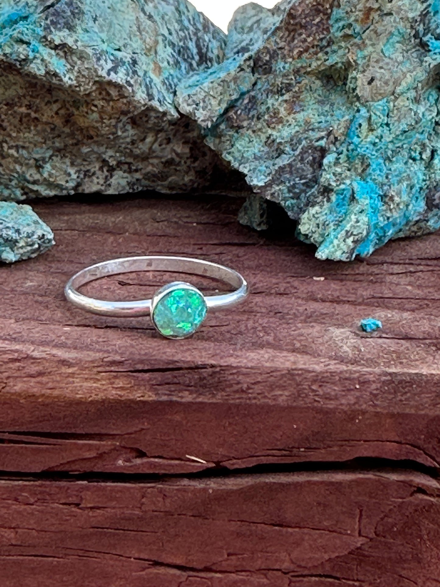 Zuni Sterling Silver & Green Opal Dot Ring