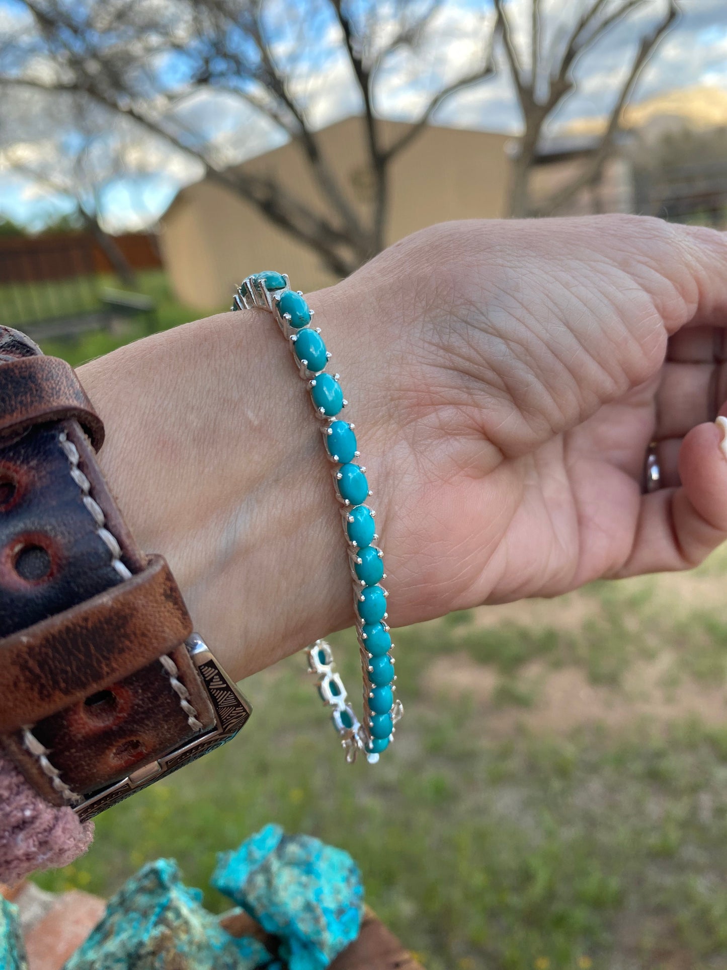 Sleeping Beauty Turquoise and Sterling Silver Link Bracelet