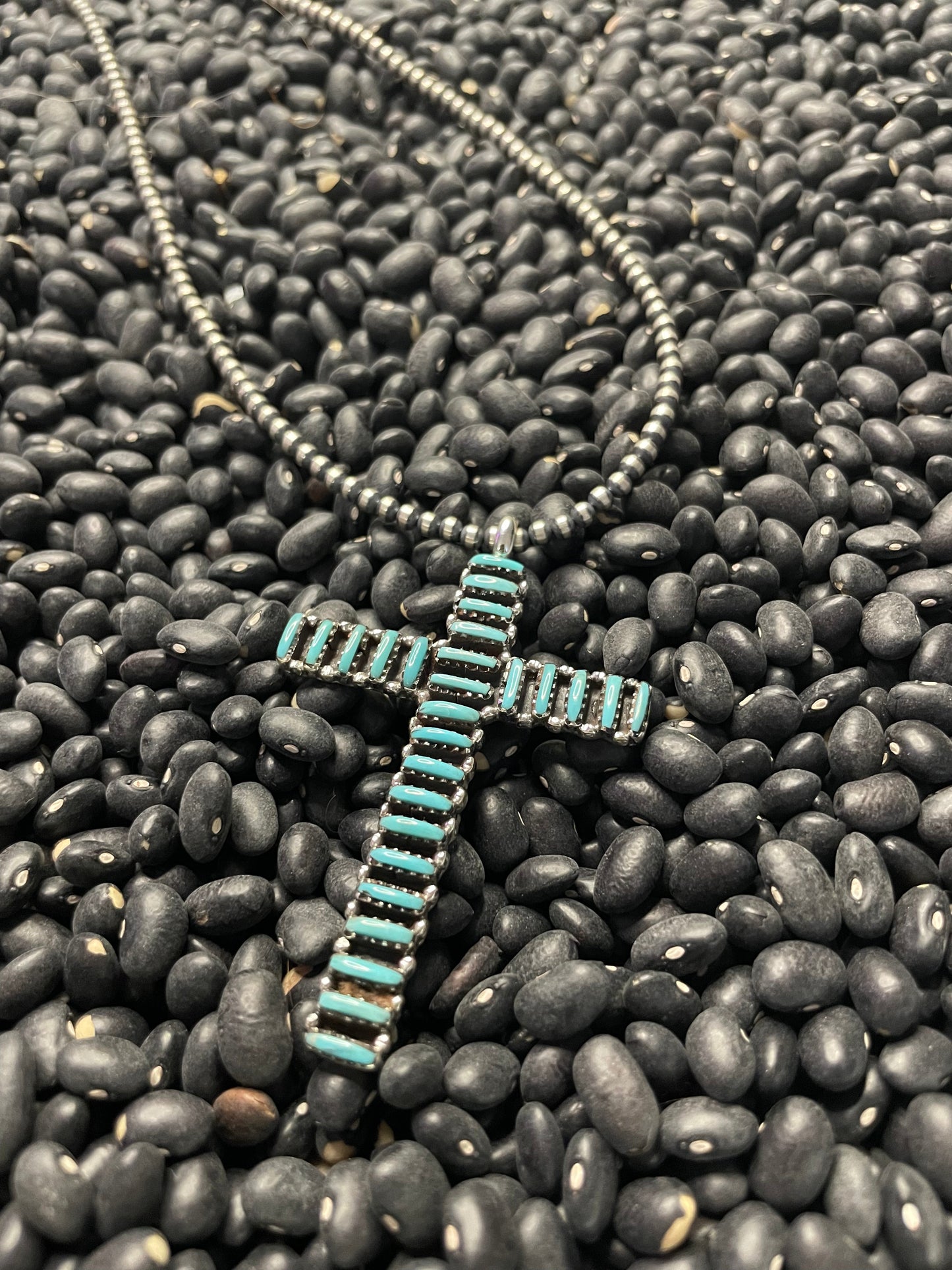 Handmade Needlepoint Turquoise & Sterling Silver Cross Pendant