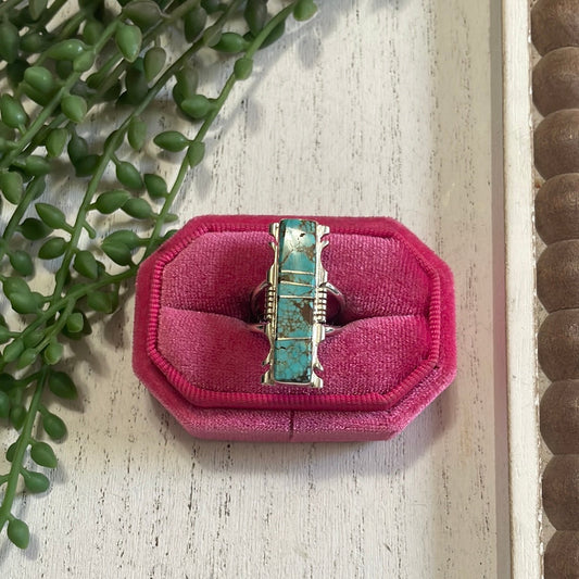 Navajo Sterling Silver Turquoise Bar Ring Signed