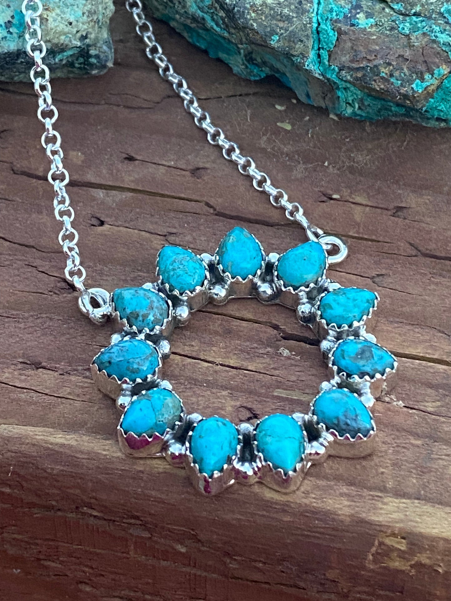 Handmade Sterling Silver and Kingman Turquoise Round Necklace