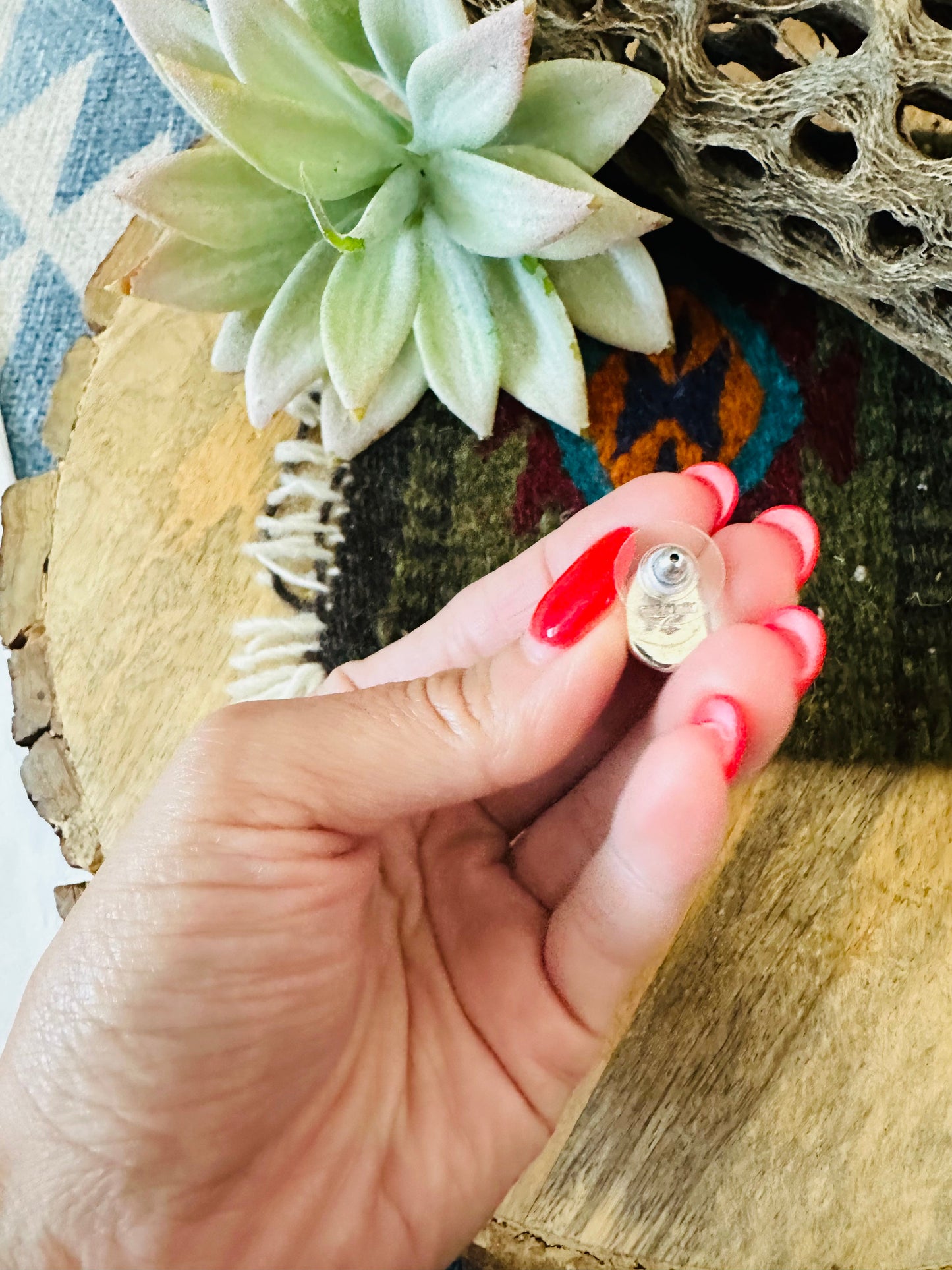 Navajo Turquoise & Sterling Silver Oval Stud Earrings