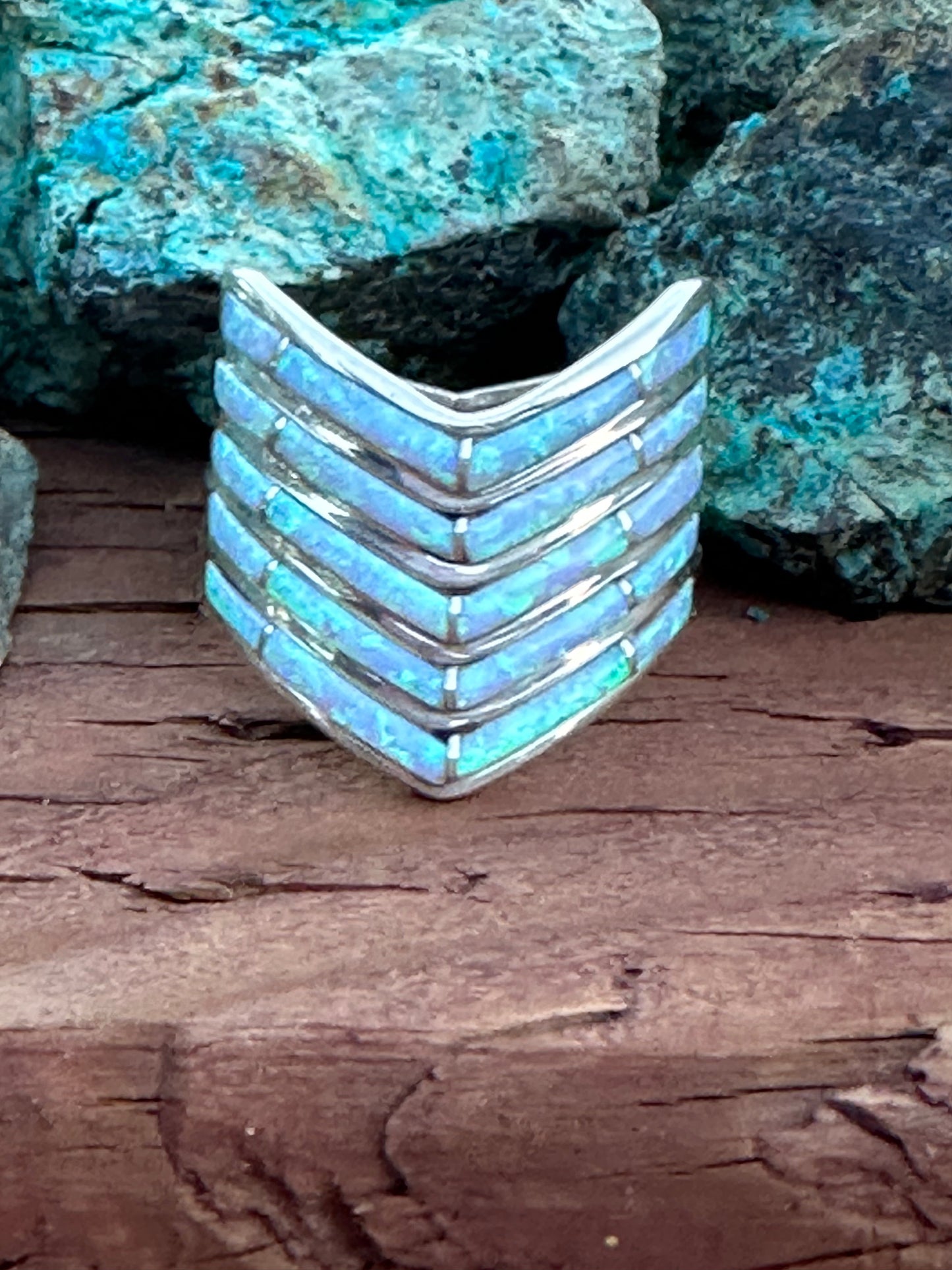 Zuni White Fire Opal 5 Row Rings