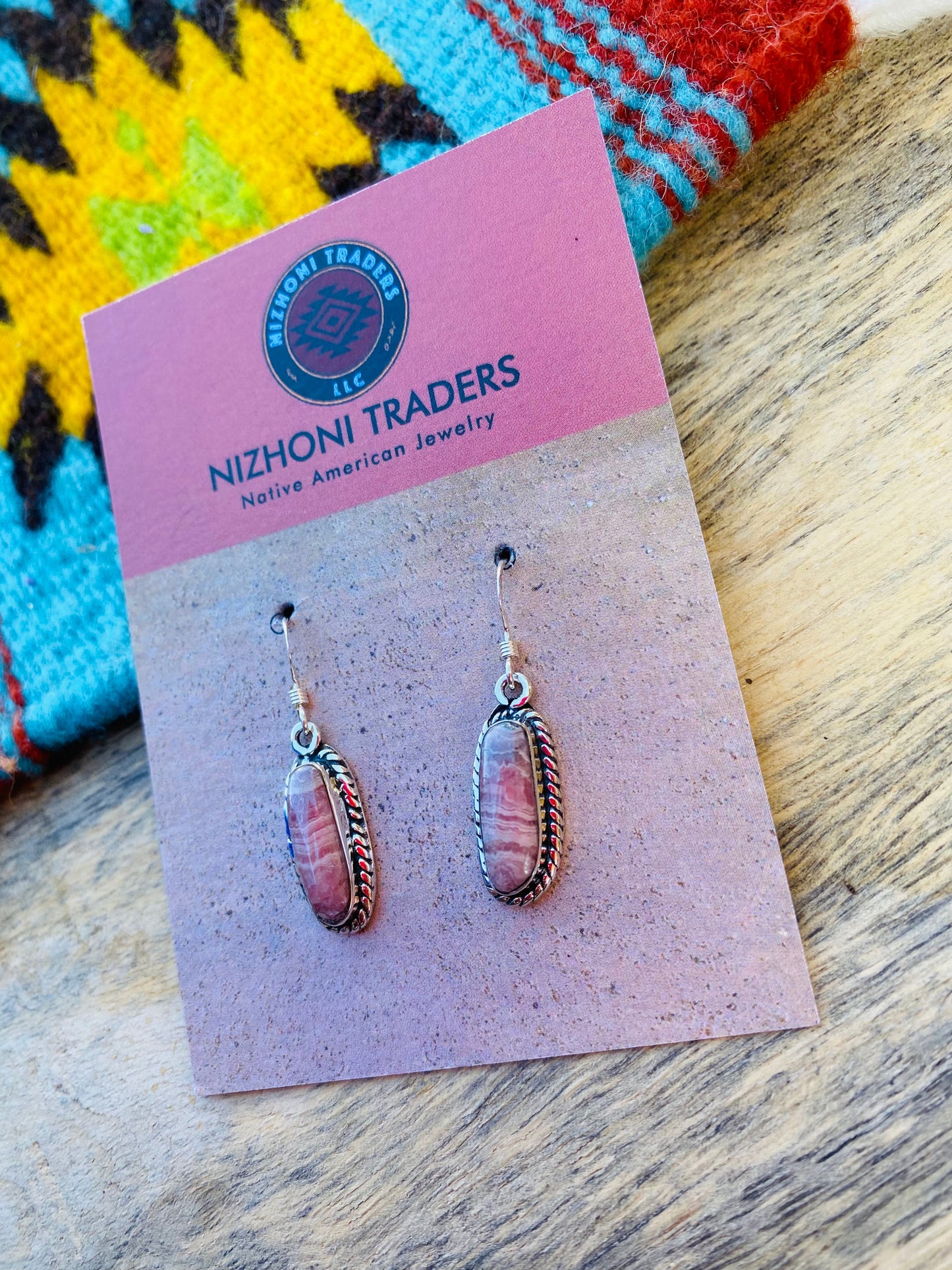 Navajo Sterling Silver & Rhodochrosite Dangle Earrings