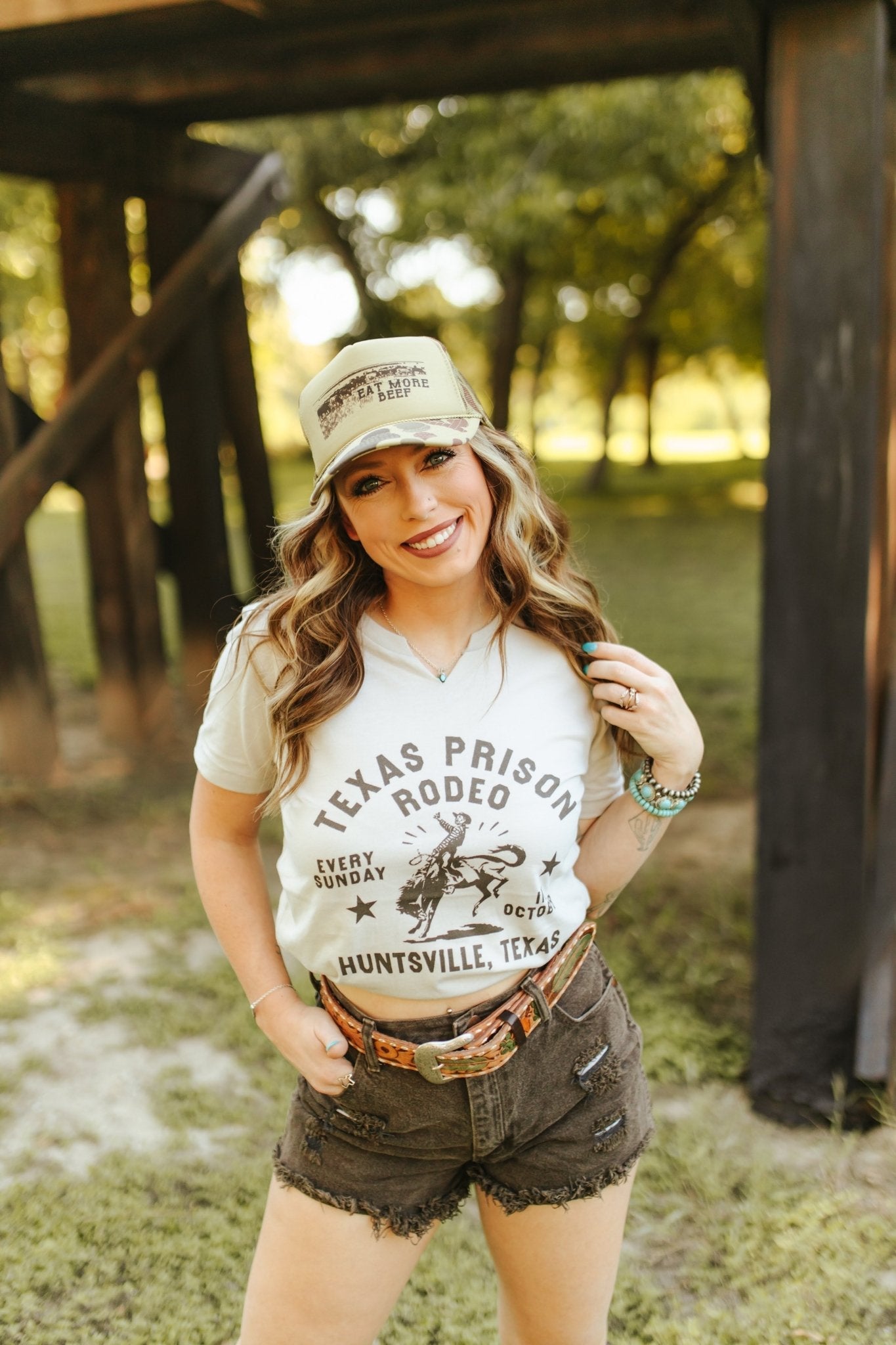 Texas Prison Rodeo Cowboy Raw Cut V-neck Graphic Tee